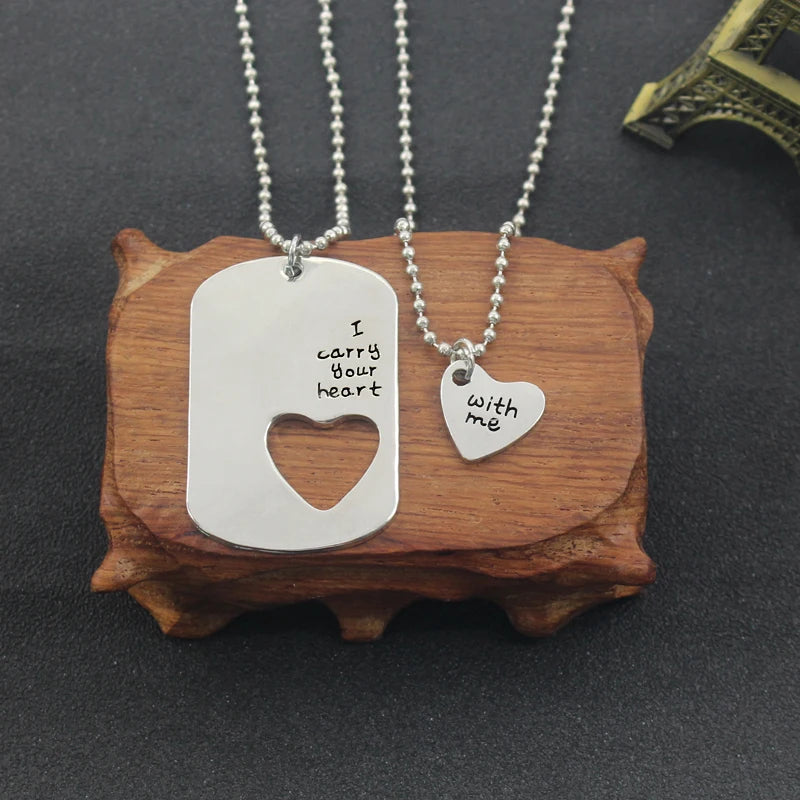 2pcs Classic Couple Necklace for Women Men Love Heart Hollow Pendant Letter Necklace Your Heart Is With Me Bead Chain Necklace