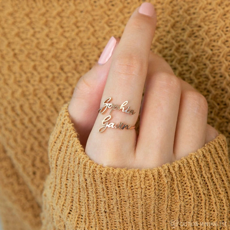 Personalized Multiple Name Ring Family Name Ring Custom Stackable Name Jewelry Three Four Names New Mom Gift For Women