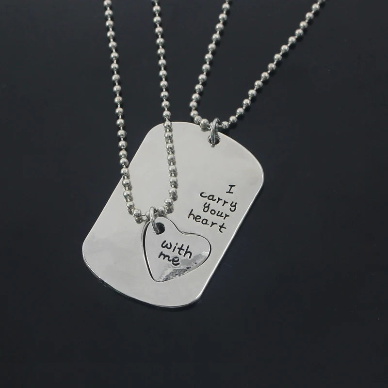 2pcs Classic Couple Necklace for Women Men Love Heart Hollow Pendant Letter Necklace Your Heart Is With Me Bead Chain Necklace
