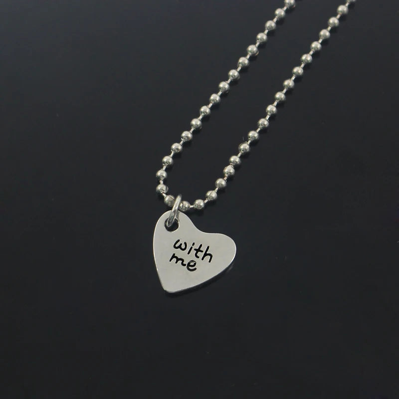 2pcs Classic Couple Necklace for Women Men Love Heart Hollow Pendant Letter Necklace Your Heart Is With Me Bead Chain Necklace