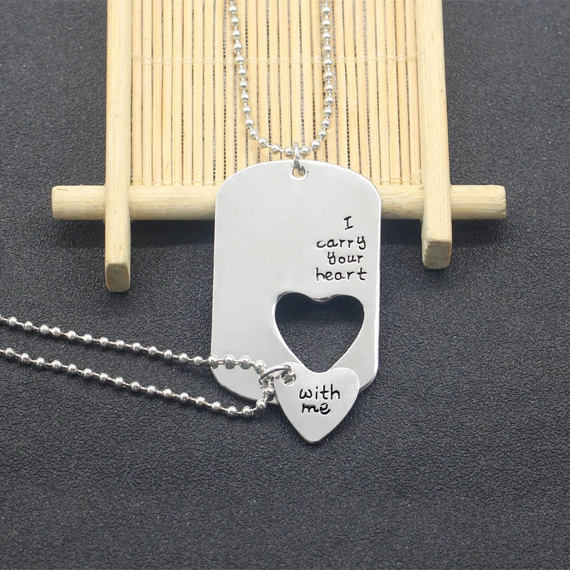 2pcs Classic Couple Necklace for Women Men Love Heart Hollow Pendant Letter Necklace Your Heart Is With Me Bead Chain Necklace
