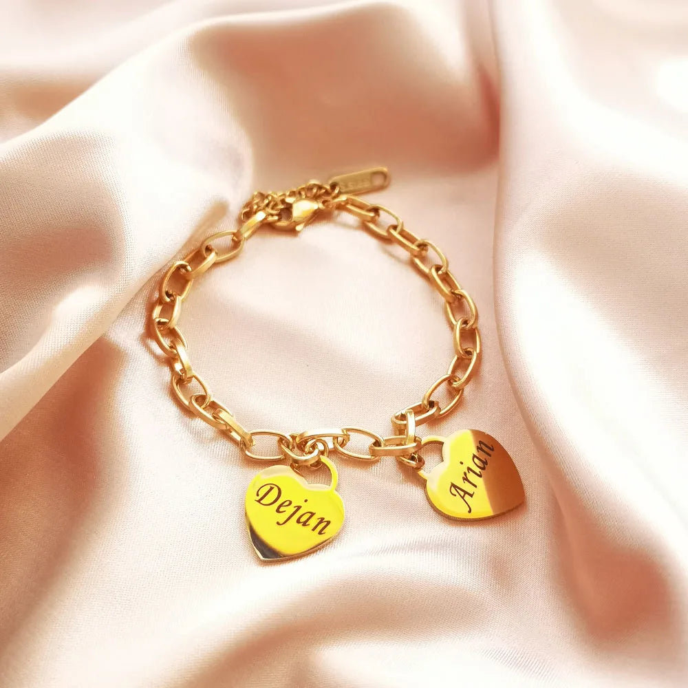 Customized Bracelet with Names Women Personalized Stainless Steel Heart Charm Bracelet 8 Names Family Friendship Bracelets 2024