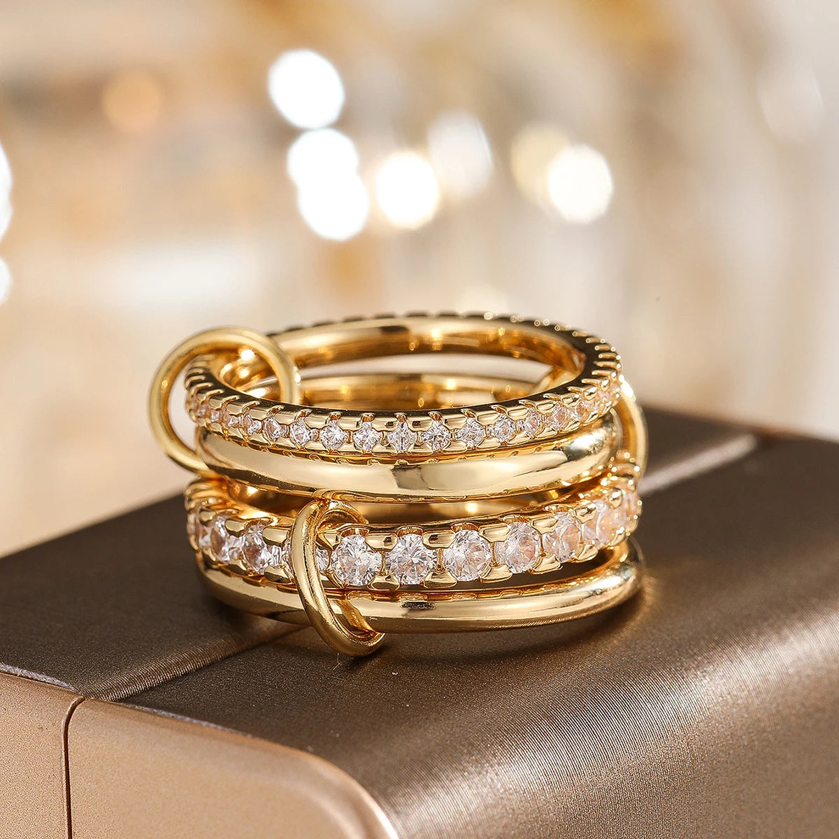 A Four-Ring Interlocking Ring With A Personalized Design Ins Style Suitable For Daily Wear And A Birthday Gift For Friends