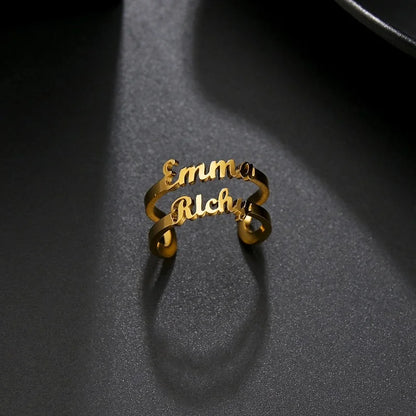 Custom Double Name Ring For Men Women Family Ring Personalized Jewelry Stainless Steel Jewelry Adjustable Size Christmas Gift