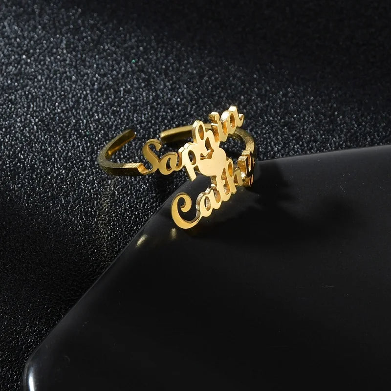 Custom Double Name Ring For Men Women Family Ring Personalized Jewelry Stainless Steel Jewelry Adjustable Size Christmas Gift