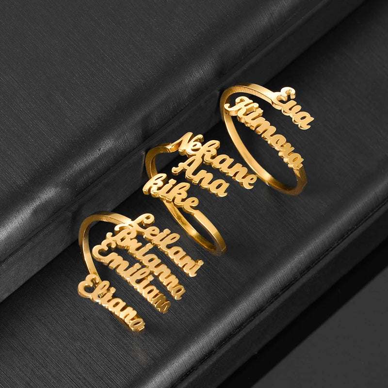 Custom Double Name Ring For Men Women Family Ring Personalized Jewelry Stainless Steel Jewelry Adjustable Size Christmas Gift