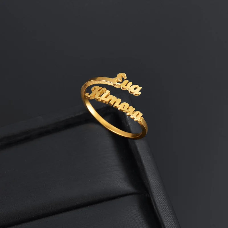 Custom Double Name Ring For Men Women Family Ring Personalized Jewelry Stainless Steel Jewelry Adjustable Size Christmas Gift