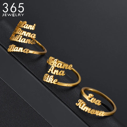 Custom Double Name Ring For Men Women Family Ring Personalized Jewelry Stainless Steel Jewelry Adjustable Size Christmas Gift