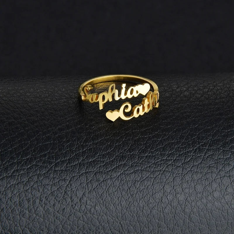Custom Double Name Ring For Men Women Family Ring Personalized Jewelry Stainless Steel Jewelry Adjustable Size Christmas Gift