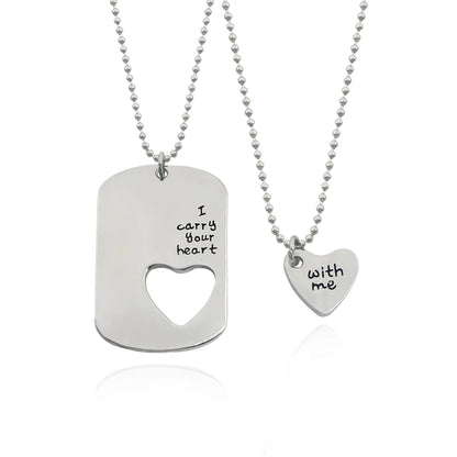 2pcs Classic Couple Necklace for Women Men Love Heart Hollow Pendant Letter Necklace Your Heart Is With Me Bead Chain Necklace