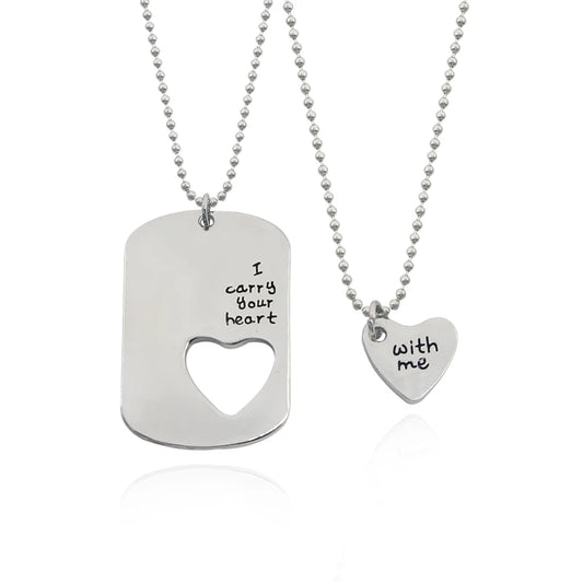 2pcs Classic Couple Necklace for Women Men Love Heart Hollow Pendant Letter Necklace Your Heart Is With Me Bead Chain Necklace