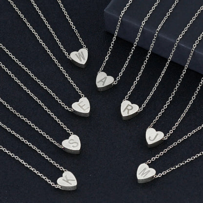 Heart Necklace 26 Letter Heart Choker Heart Initial Necklace for Women Stainless Steel Heart Pendant Letter Necklace Name Gift