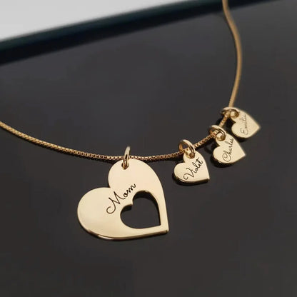 Personalized Name Hearts Necklace For Mom Engraved With Multiple Kids Names Customized Stainless Steel Jewelry Mother's Day Gift