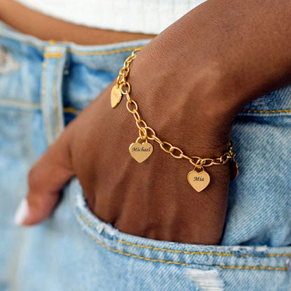 Customized Bracelet with Names Women Personalized Stainless Steel Heart Charm Bracelet 8 Names Family Friendship Bracelets 2024