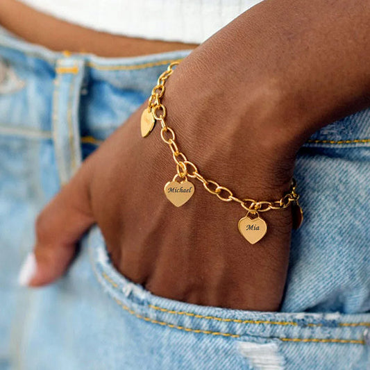 Customized Bracelet with Names Women Personalized Stainless Steel Heart Charm Bracelet 8 Names Family Friendship Bracelets 2024