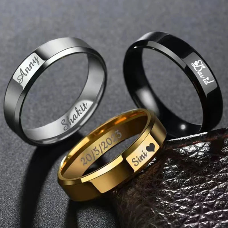 Customized Rings Engraved With Your Name Logo Text Signature Handwriting Men Lady Unisex Stainless Steel Titanium Ring